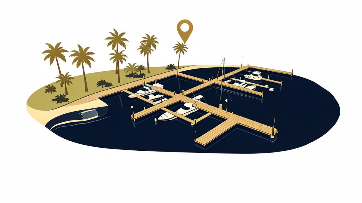 Illustration of a marina waterfront neighbourhood