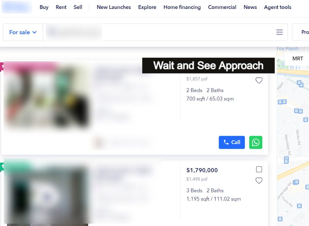 Property listings for sale in Singapore on a property portal