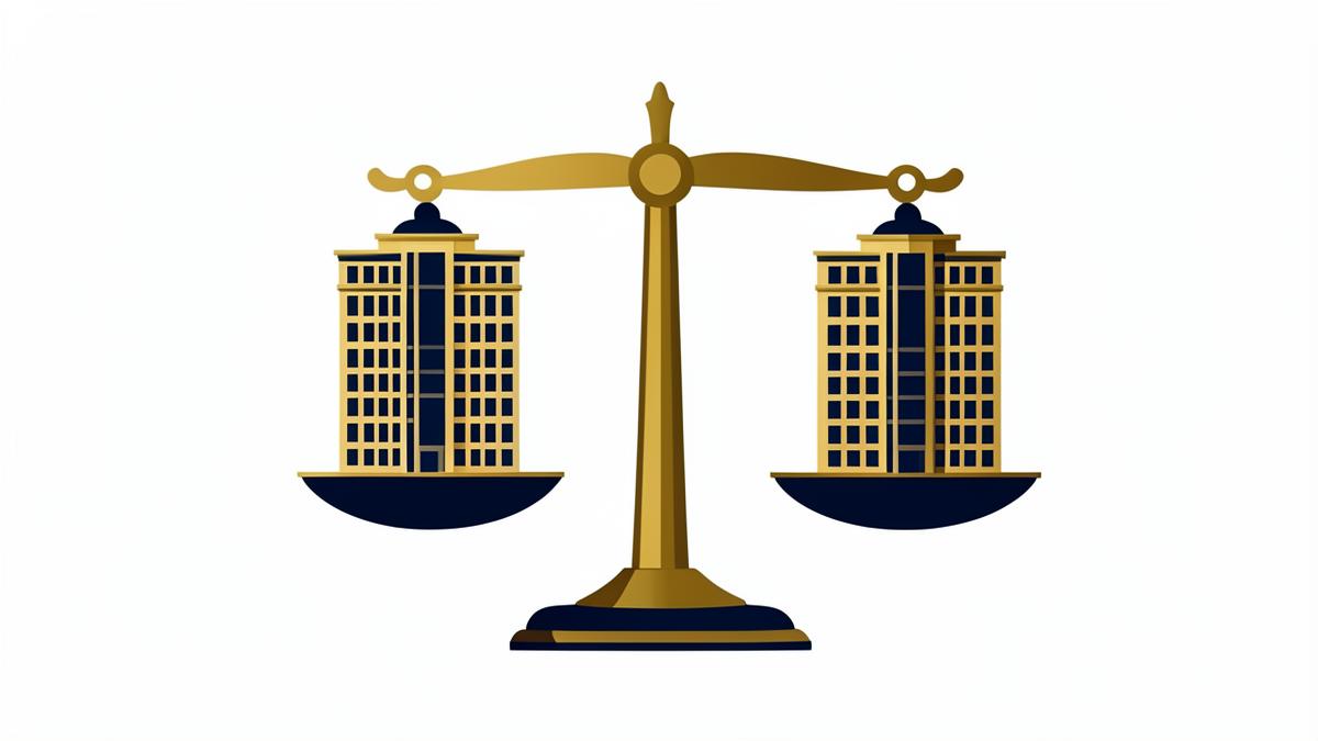 Illustration of weighing scales comparing two condominium towers