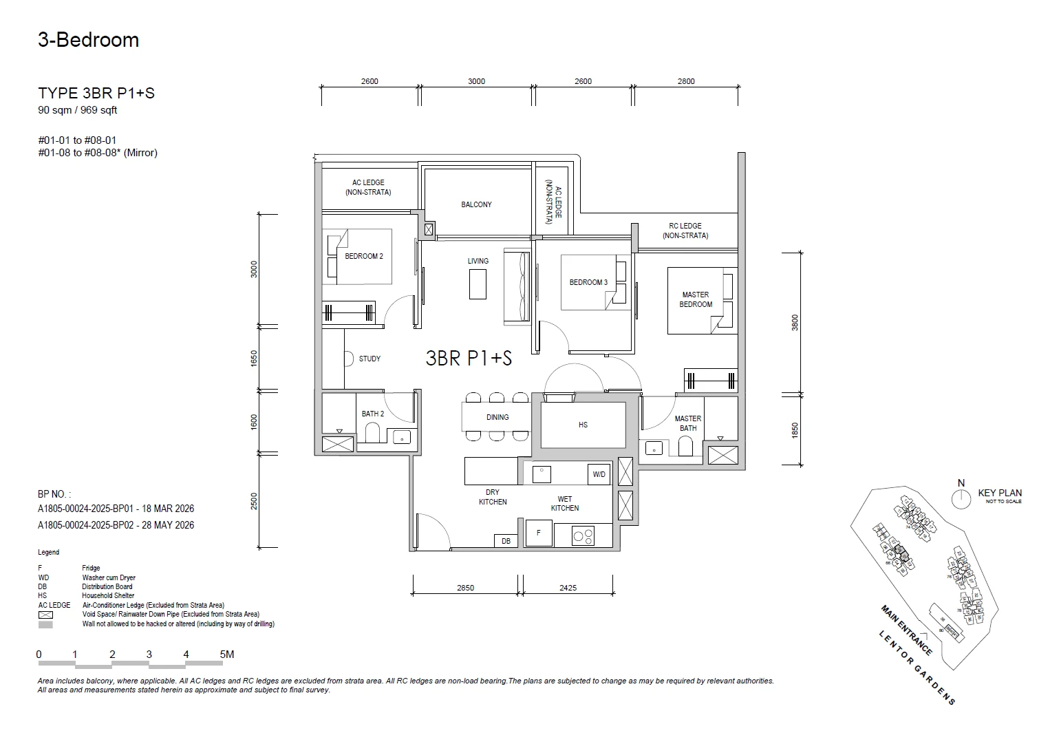 Lentor Gardens Residences floor plan 3BR P1+S — 3 BEDROOM PREMIUM + STUDY