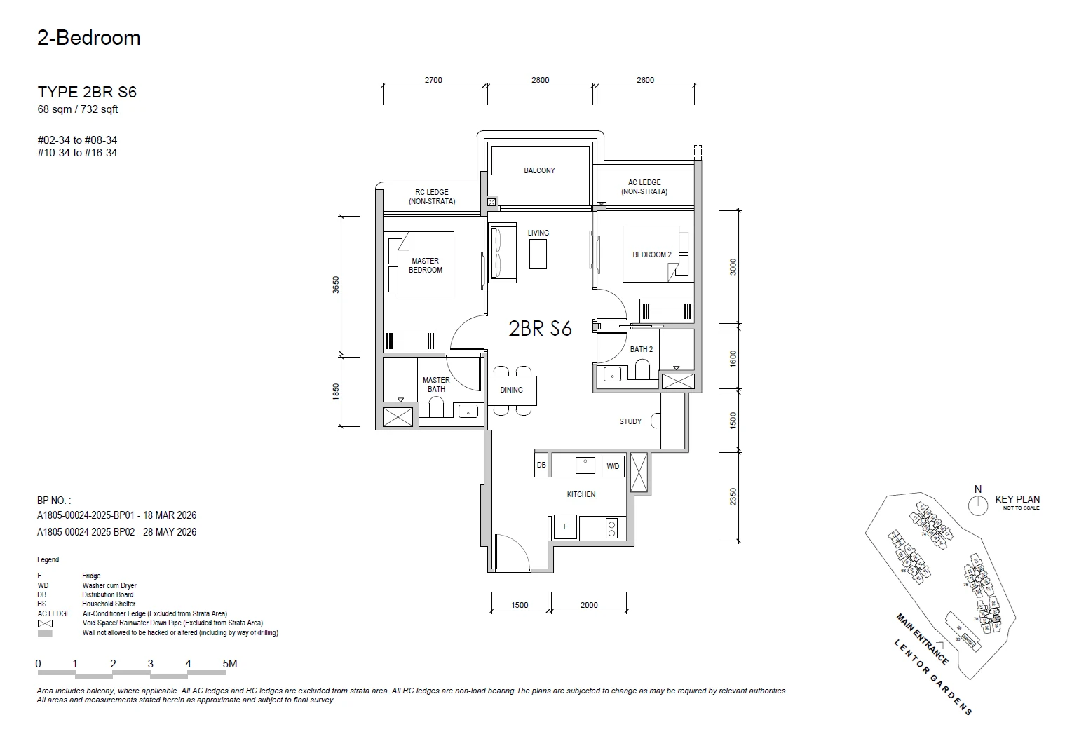Lentor Gardens Residences floor plan 2BR S6 — 2 BEDROOM + STUDY