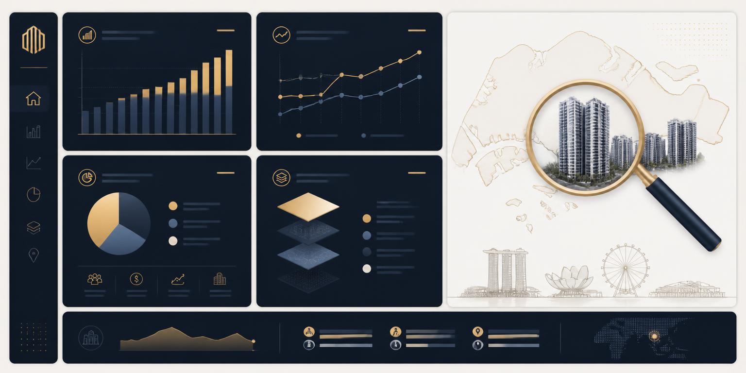 Property market analysis dashboard with transaction charts, PSF comparisons and historical price movements