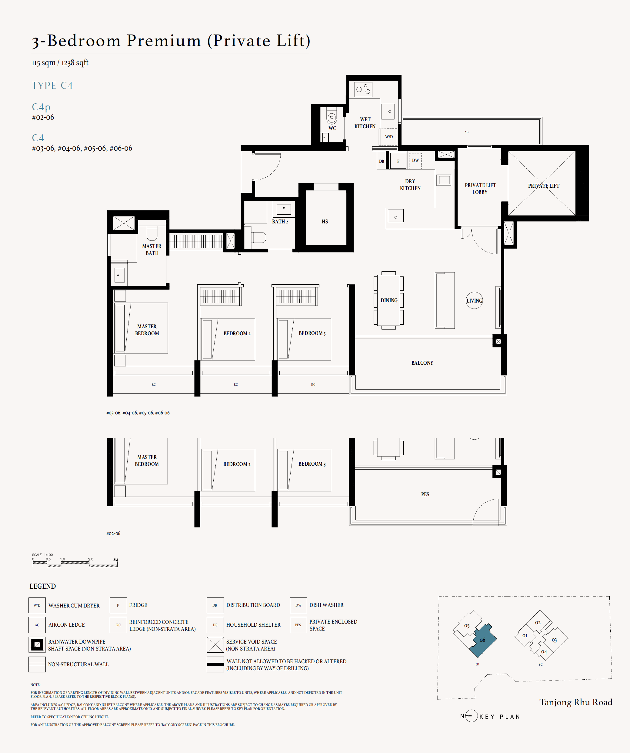 Arina East Residences floor plan C4p — 3 Bedroom Premium (Private Lift)