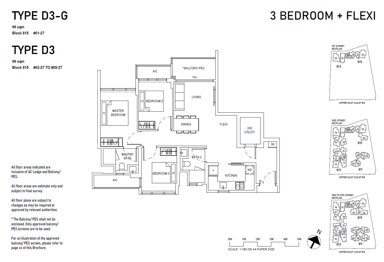 Bagnall Haus floor plan D3-G — 3BR + Flexi
