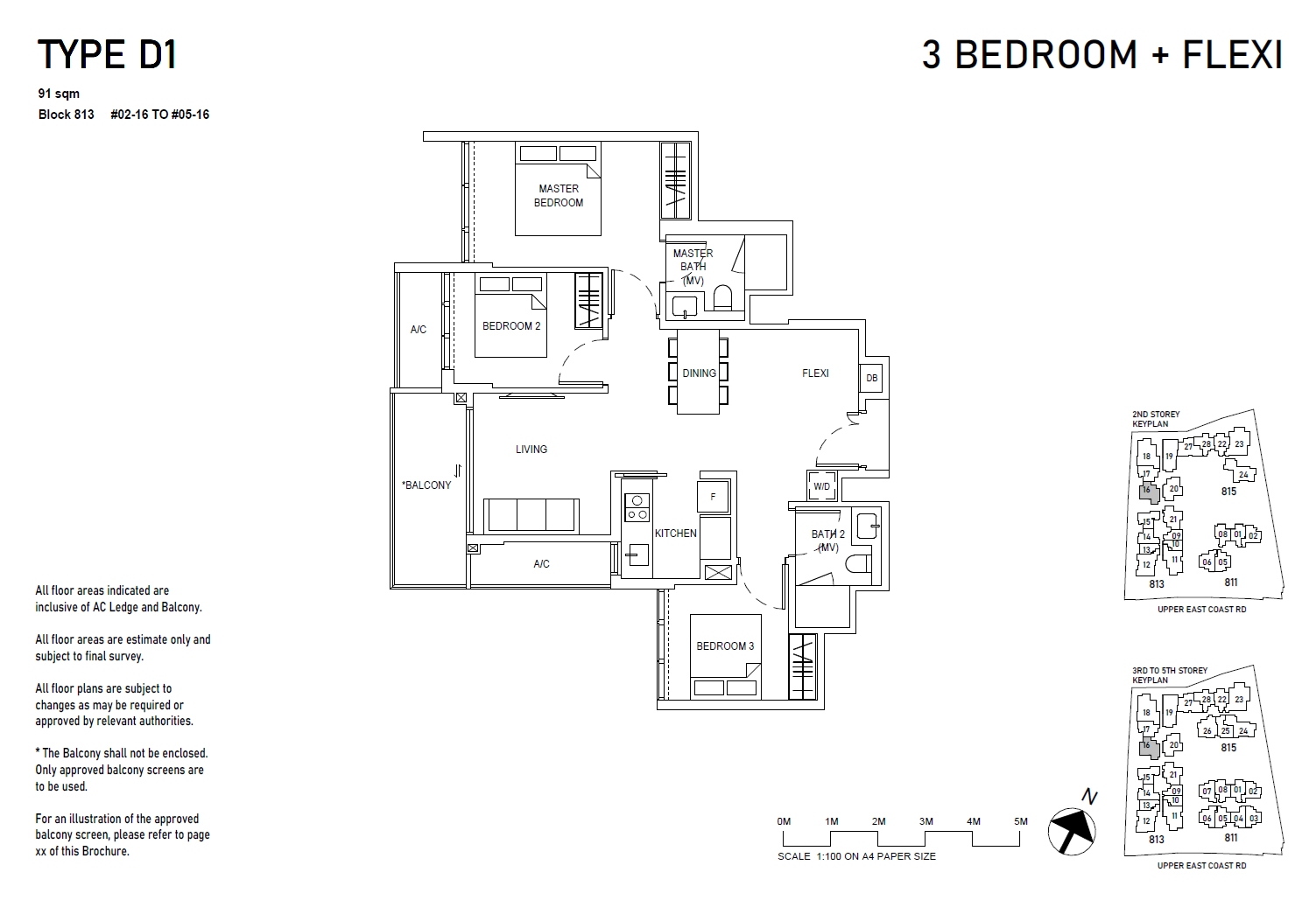 Bagnall Haus floor plan D1 — 3BR + Flexi