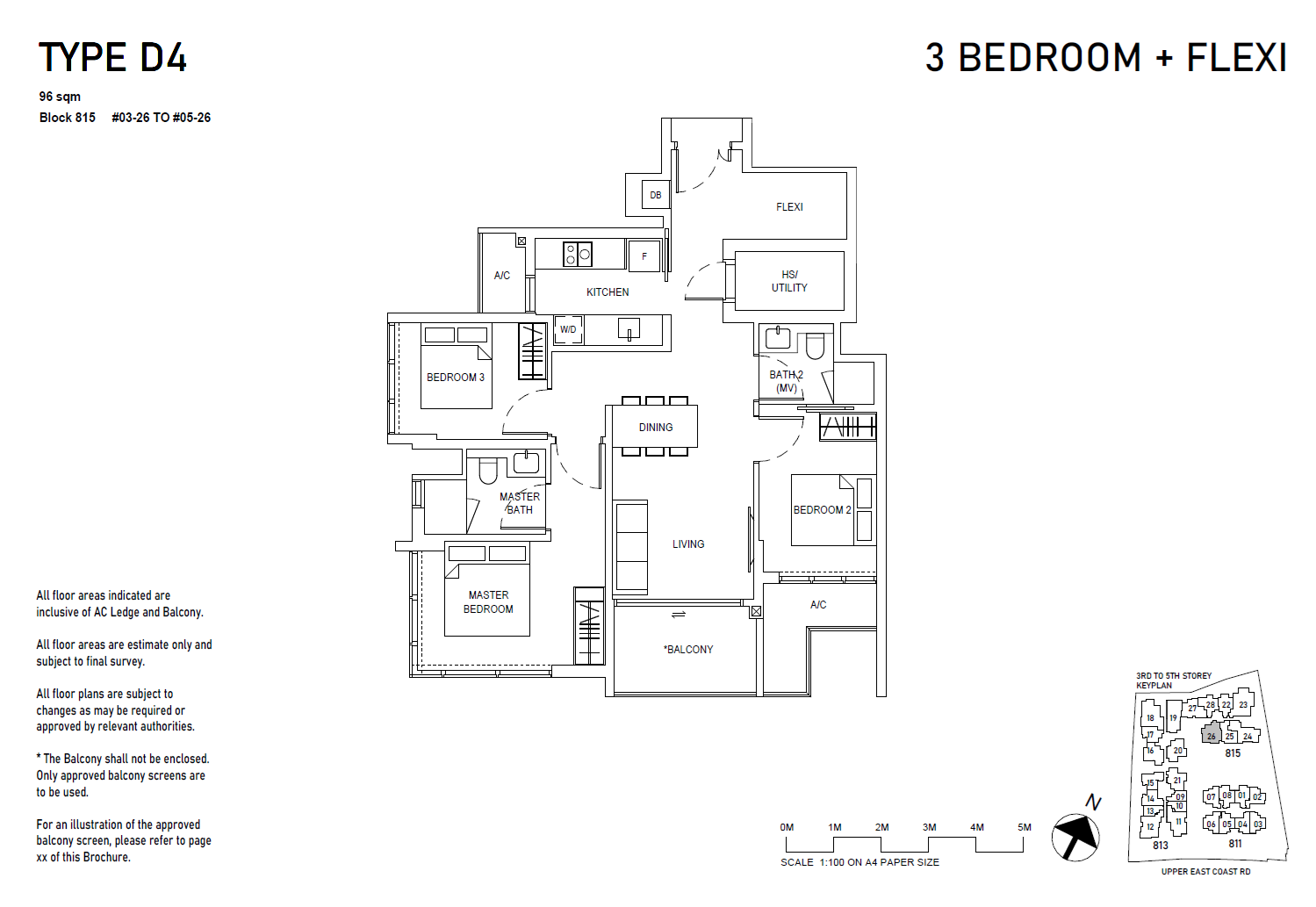 Bagnall Haus floor plan D4 — 3BR + Flexi