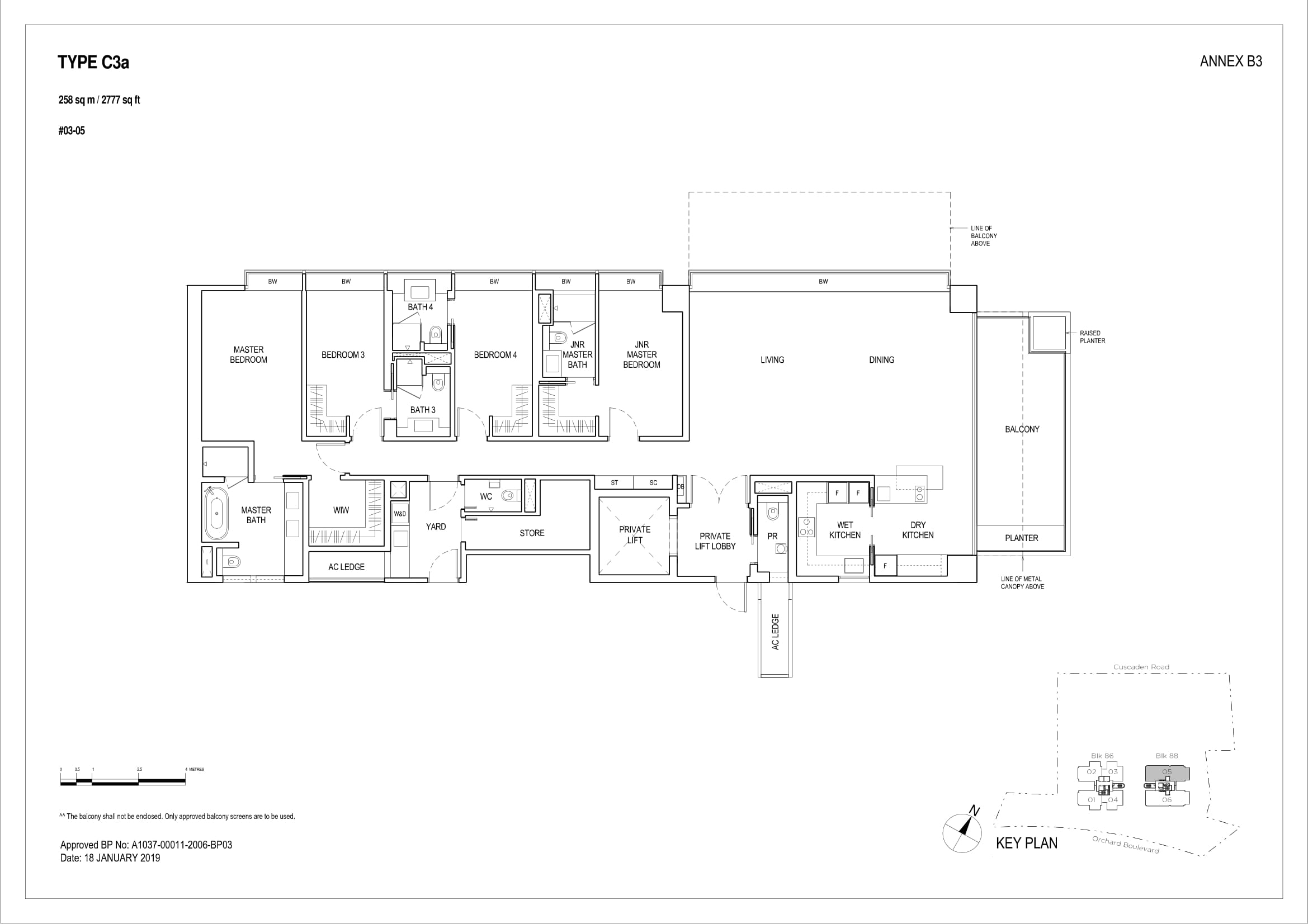 Boulevard 88 floor plan C3a — 4 Bedroom