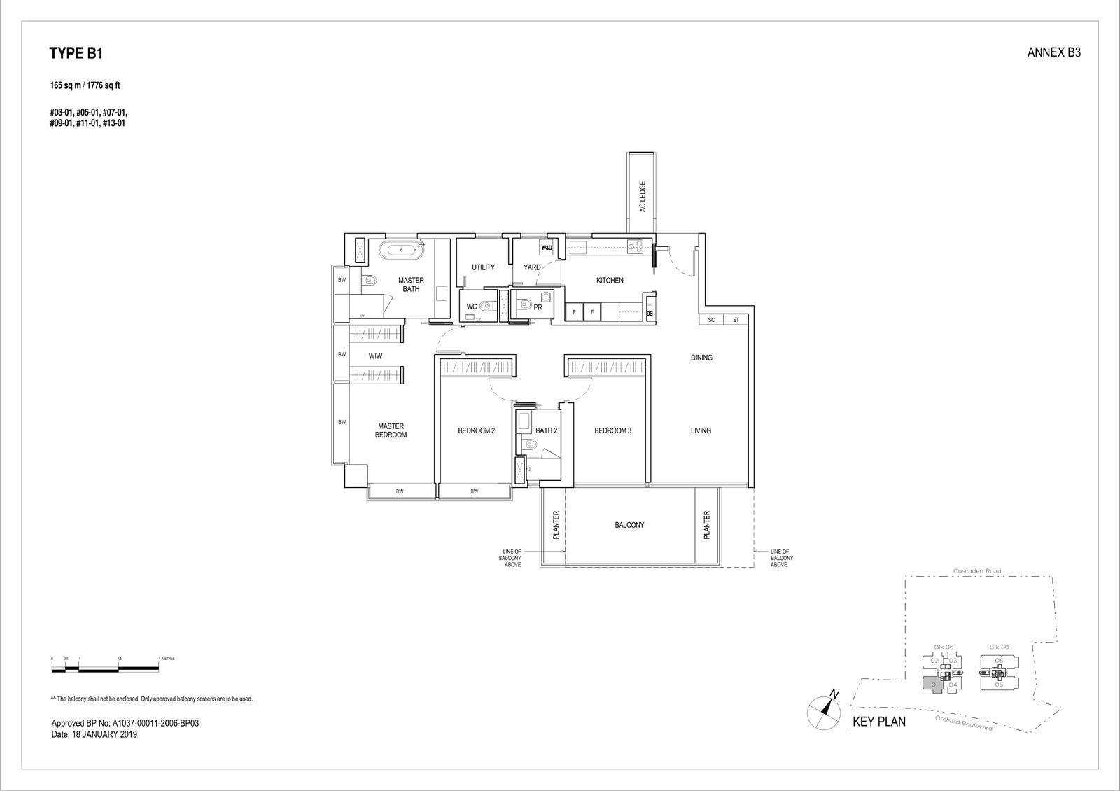 Boulevard 88 floor plan B1 — 3 Bedroom