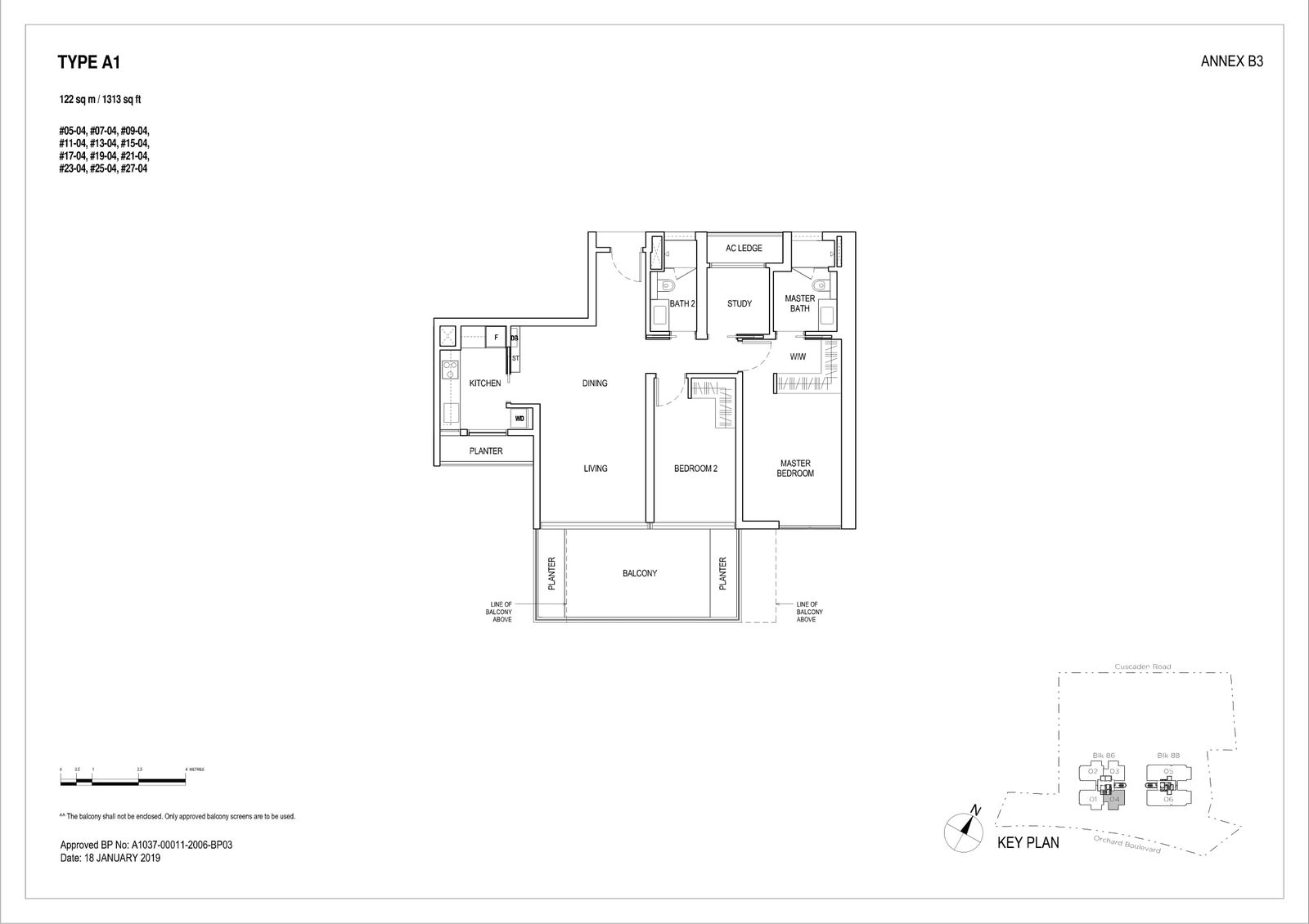 Boulevard 88 floor plan A1 — 2 Bedroom + Study