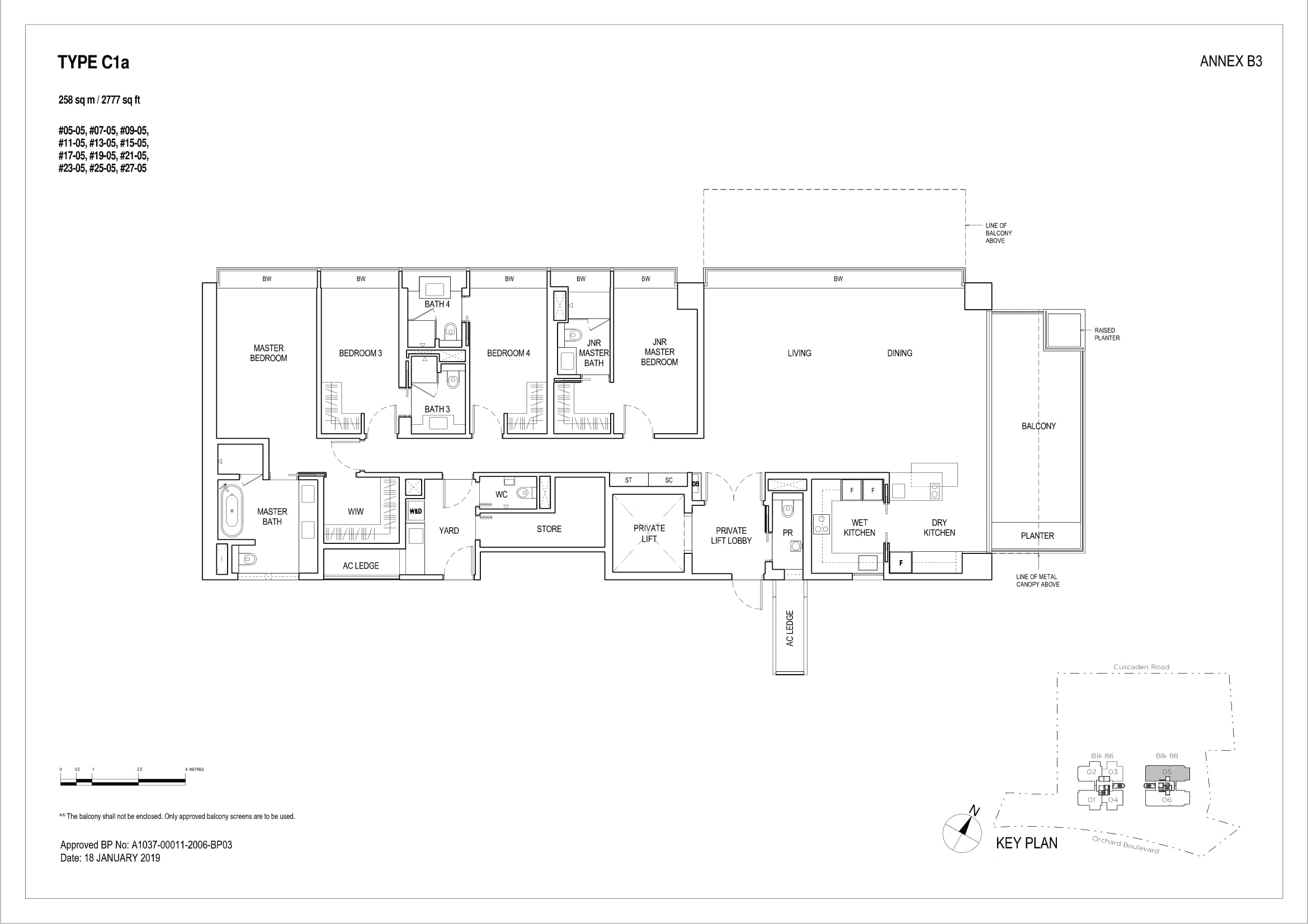 Boulevard 88 floor plan C1a — 4 Bedroom