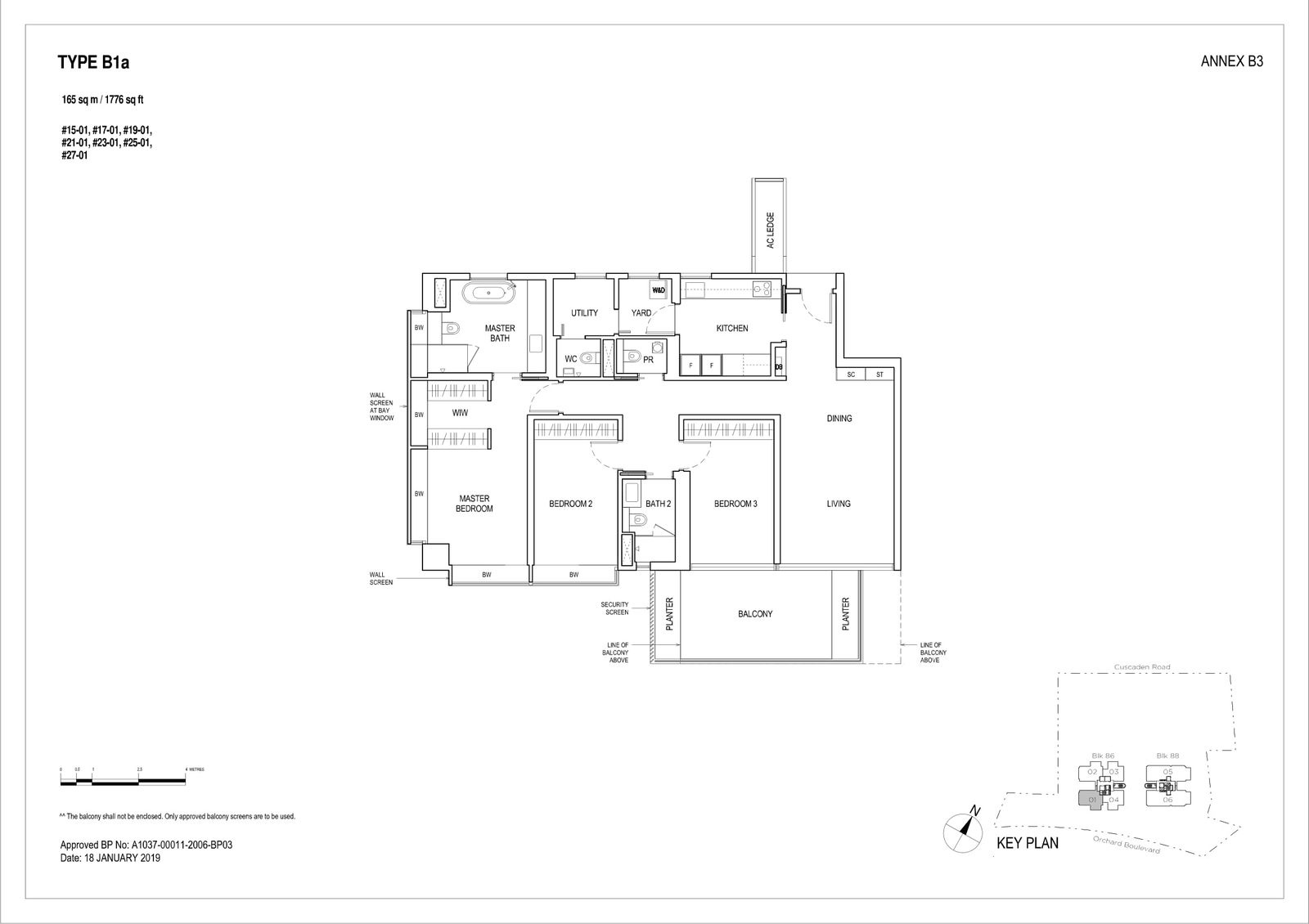 Boulevard 88 floor plan B1a — 3 Bedroom