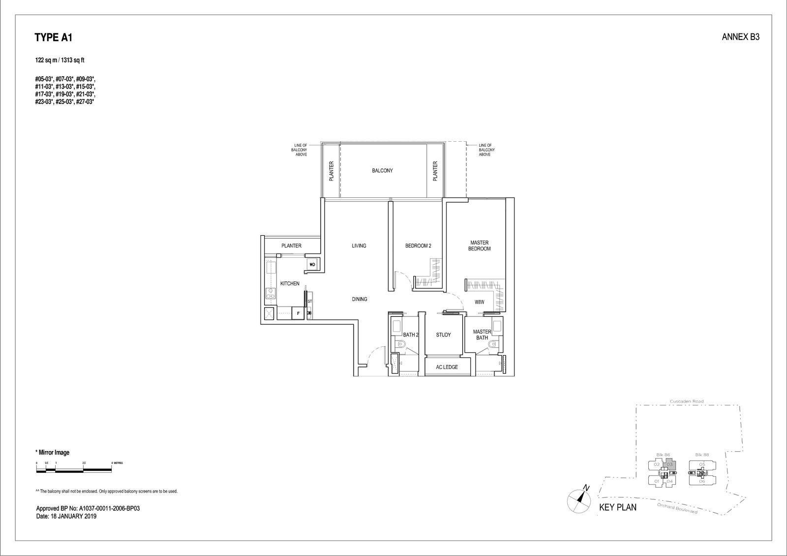 Boulevard 88 floor plan A1(1) — 2 Bedroom + Study