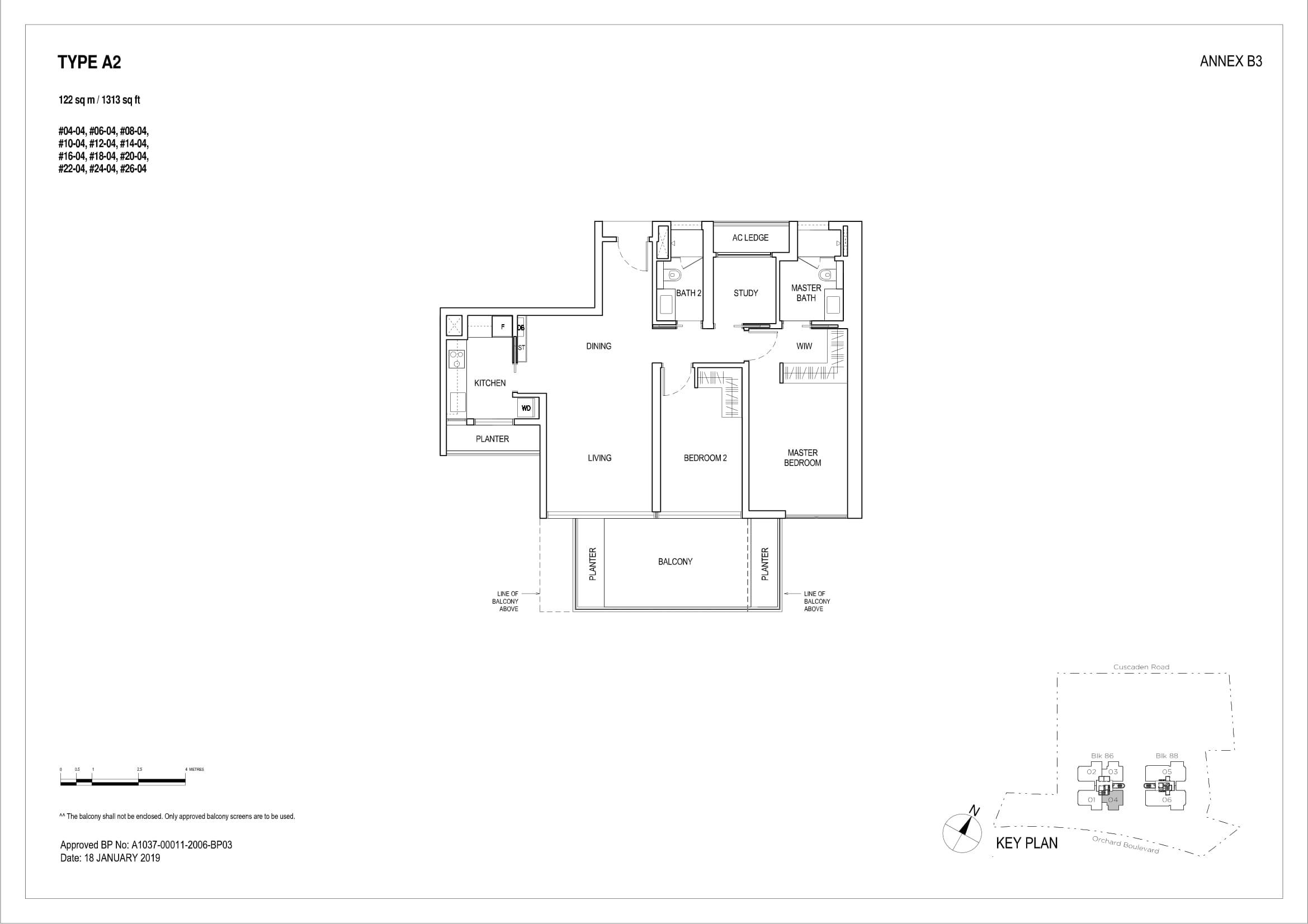 Boulevard 88 floor plan A2 — 2 Bedroom + Study
