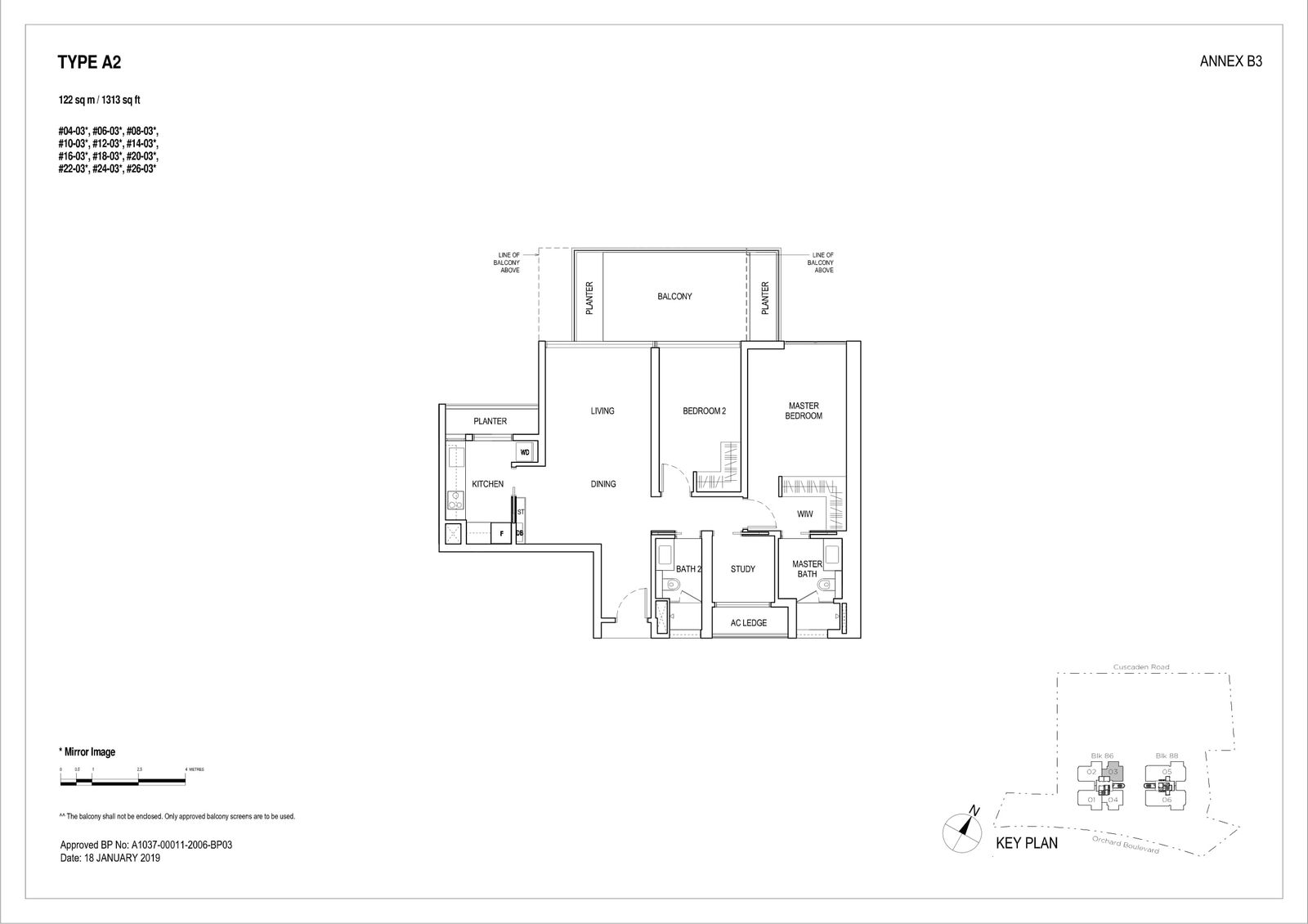 Boulevard 88 floor plan A2(1) — 2 Bedroom + Study