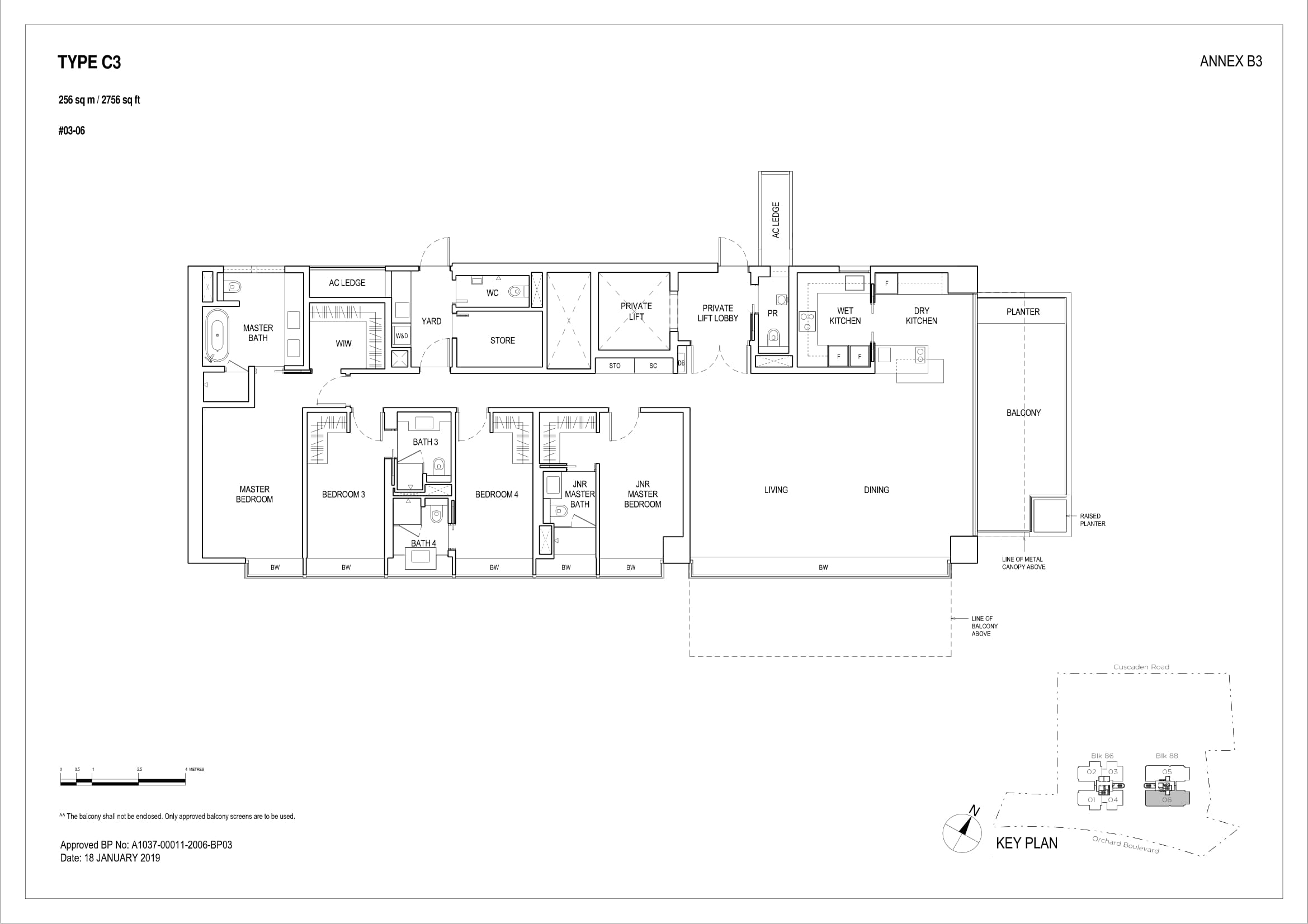 Boulevard 88 floor plan C3 — 4 Bedroom