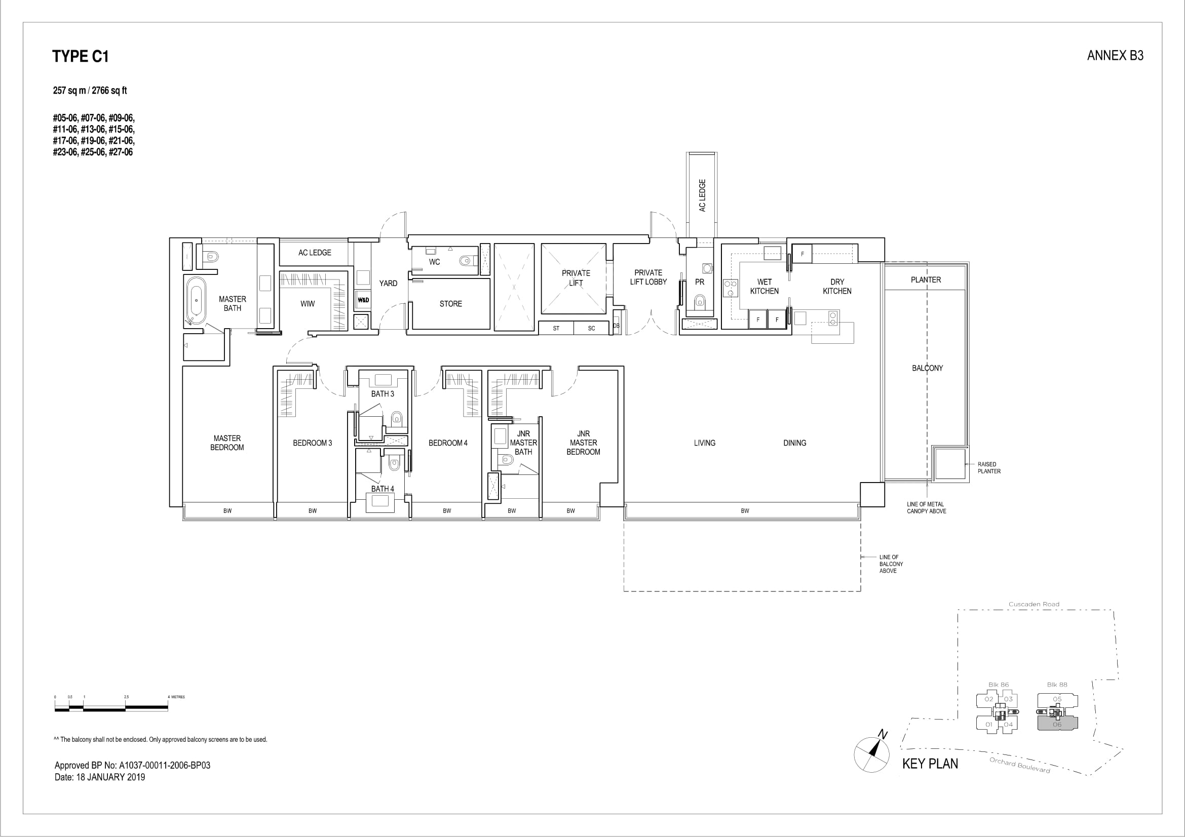 Boulevard 88 floor plan C1 — 4 Bedroom
