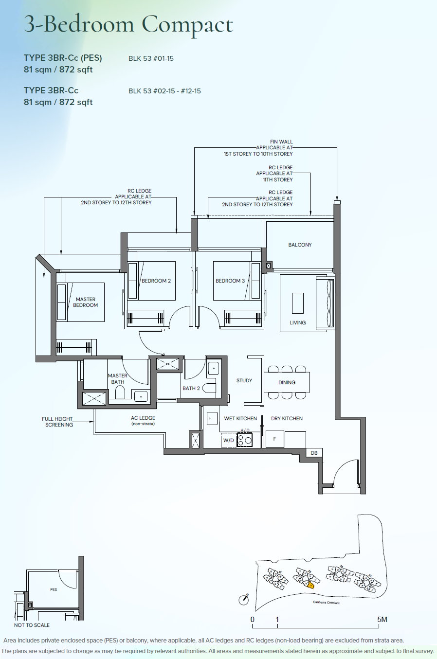 Canberra Crescent Residences floor plan 3BR-Cc(PES) — 3 Bedroom Compact