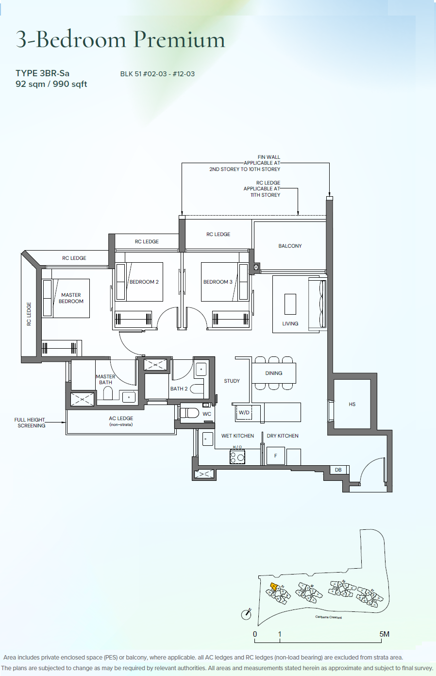 Canberra Crescent Residences floor plan 3BR-Sa — 3 Bedroom Premium