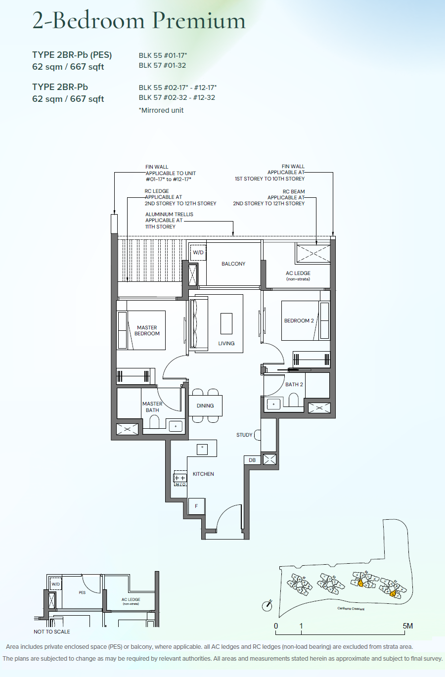 Canberra Crescent Residences floor plan 2BR-Pb(PES) — 2 Bedroom Premium