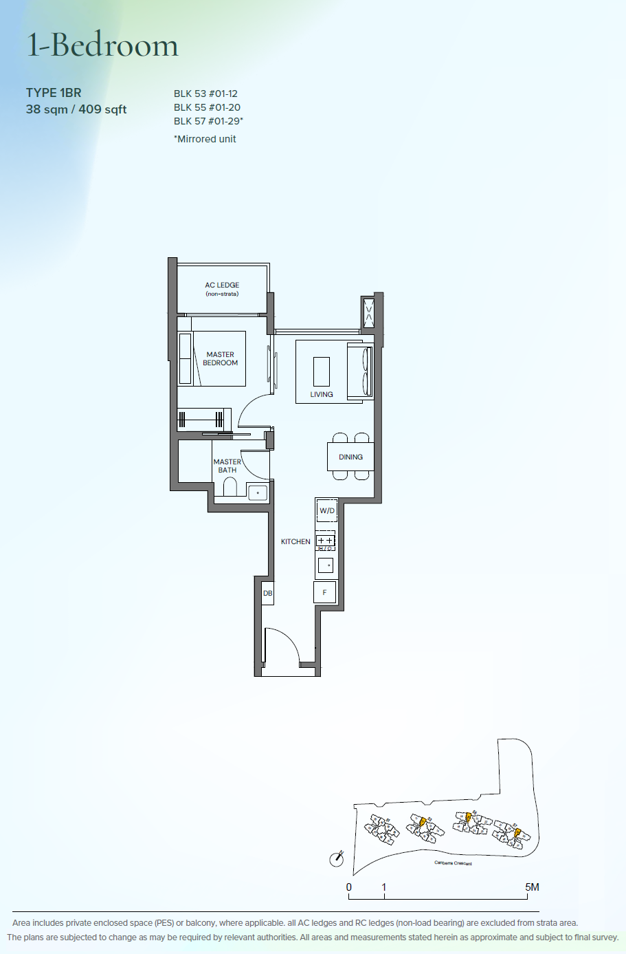 Canberra Crescent Residences floor plan 1BR — 1 Bedroom