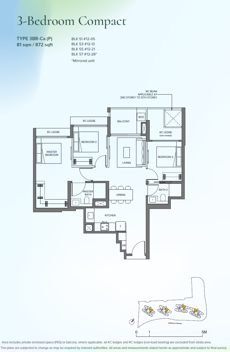 Canberra Crescent Residences floor plan 3BR-Ca(P) — 3 Bedroom Compact