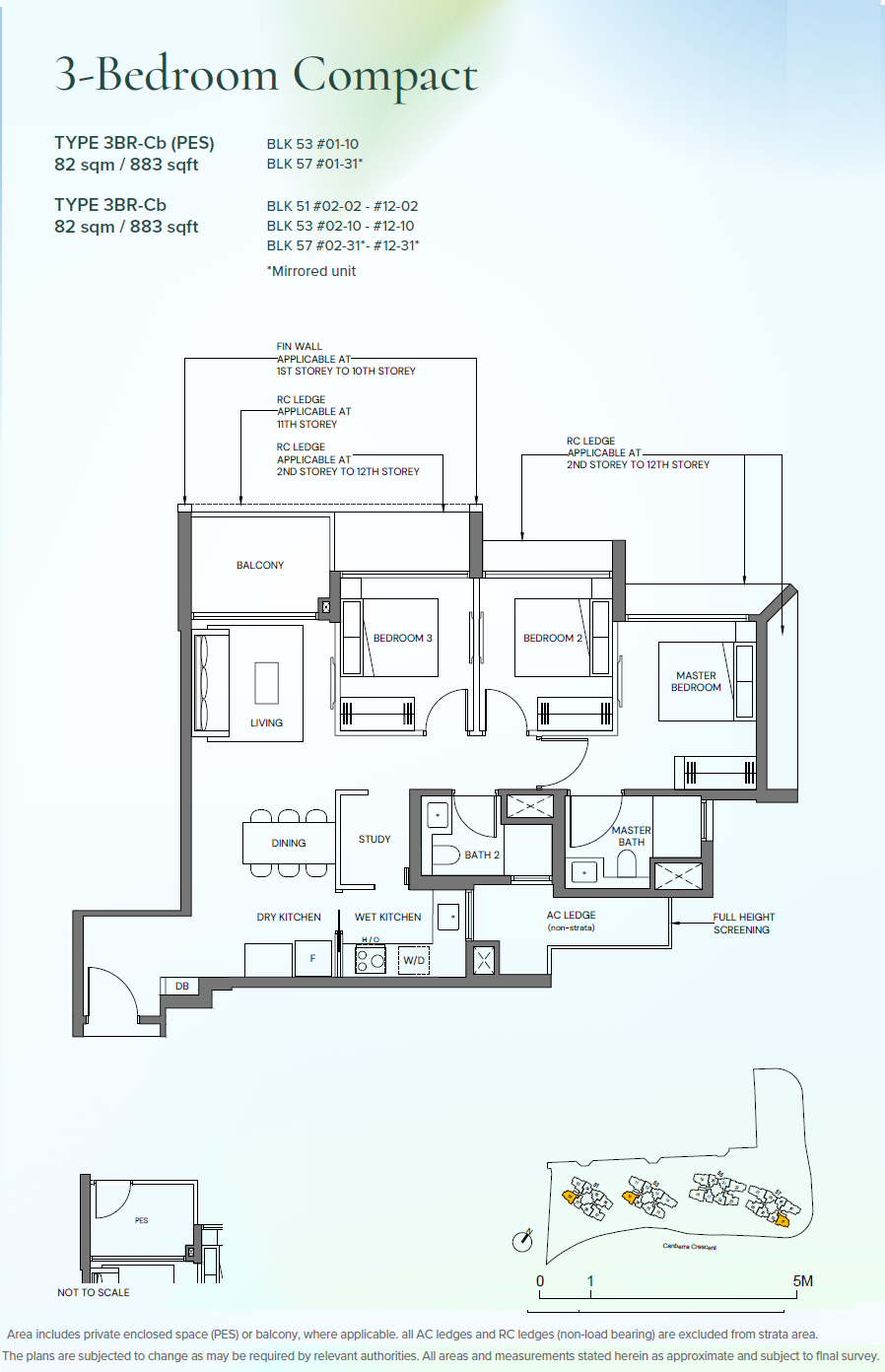 Canberra Crescent Residences floor plan 3BR-Cb — 3 Bedroom Compact