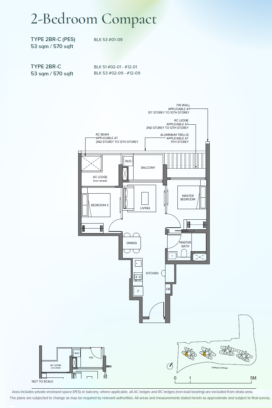 Canberra Crescent Residences floor plan 2BR-C(PES) — 2 Bedroom Compact