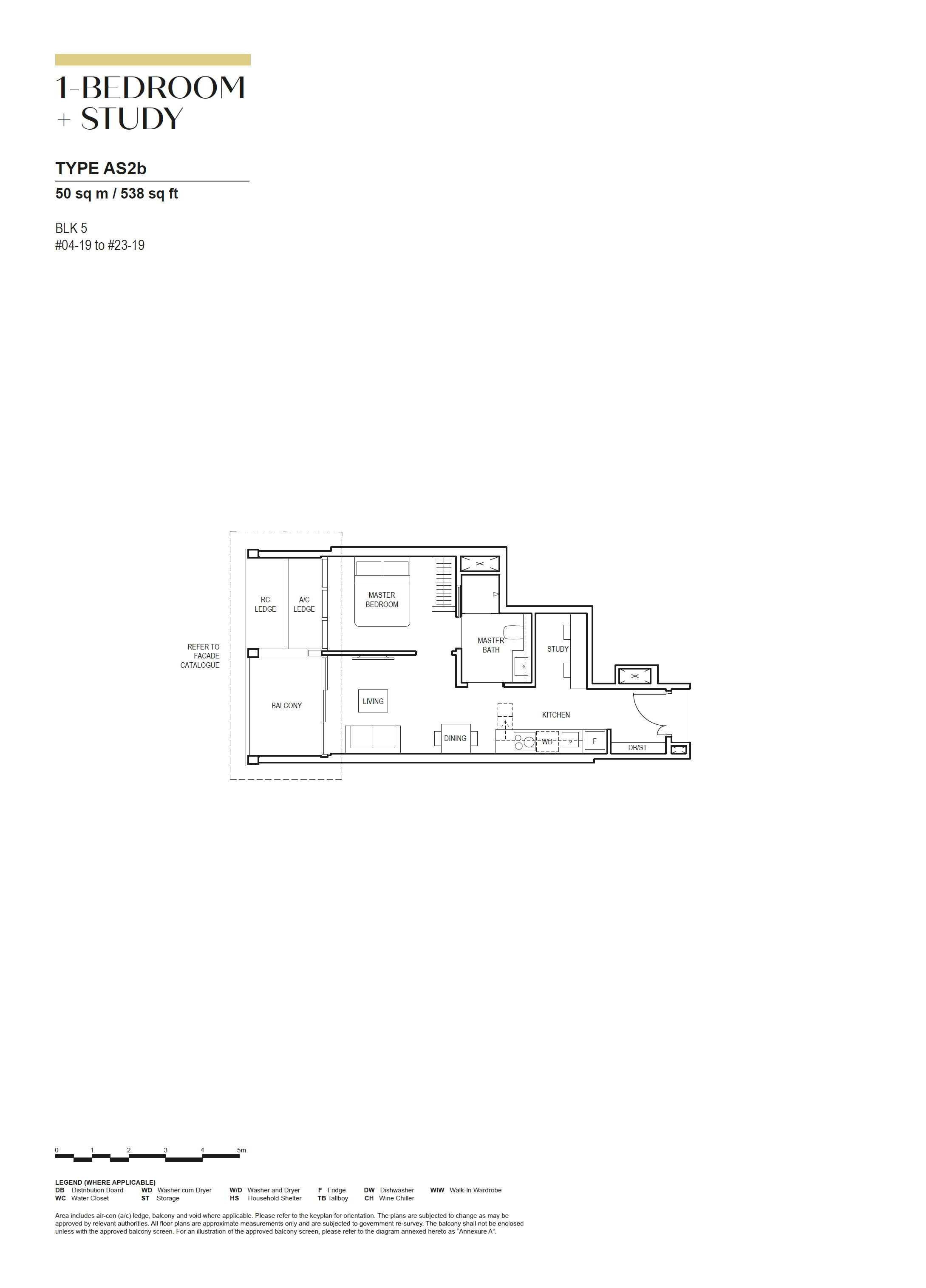 Canninghill Piers floor plan AS2b — 1-BEDROOM + STUDY