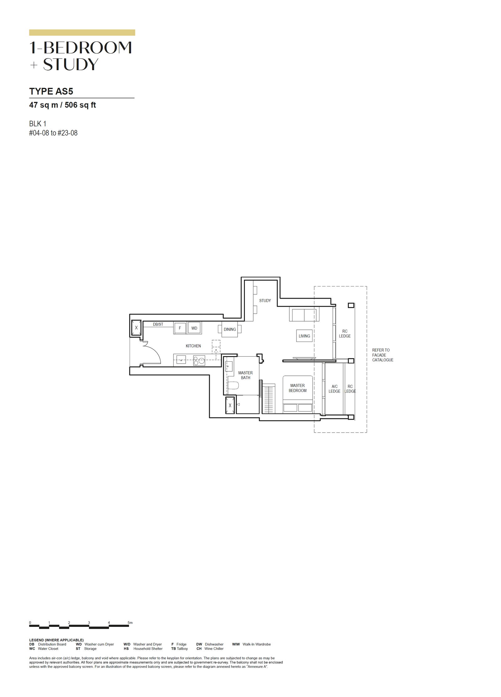Canninghill Piers floor plan AS5 — 1-BEDROOM + STUDY