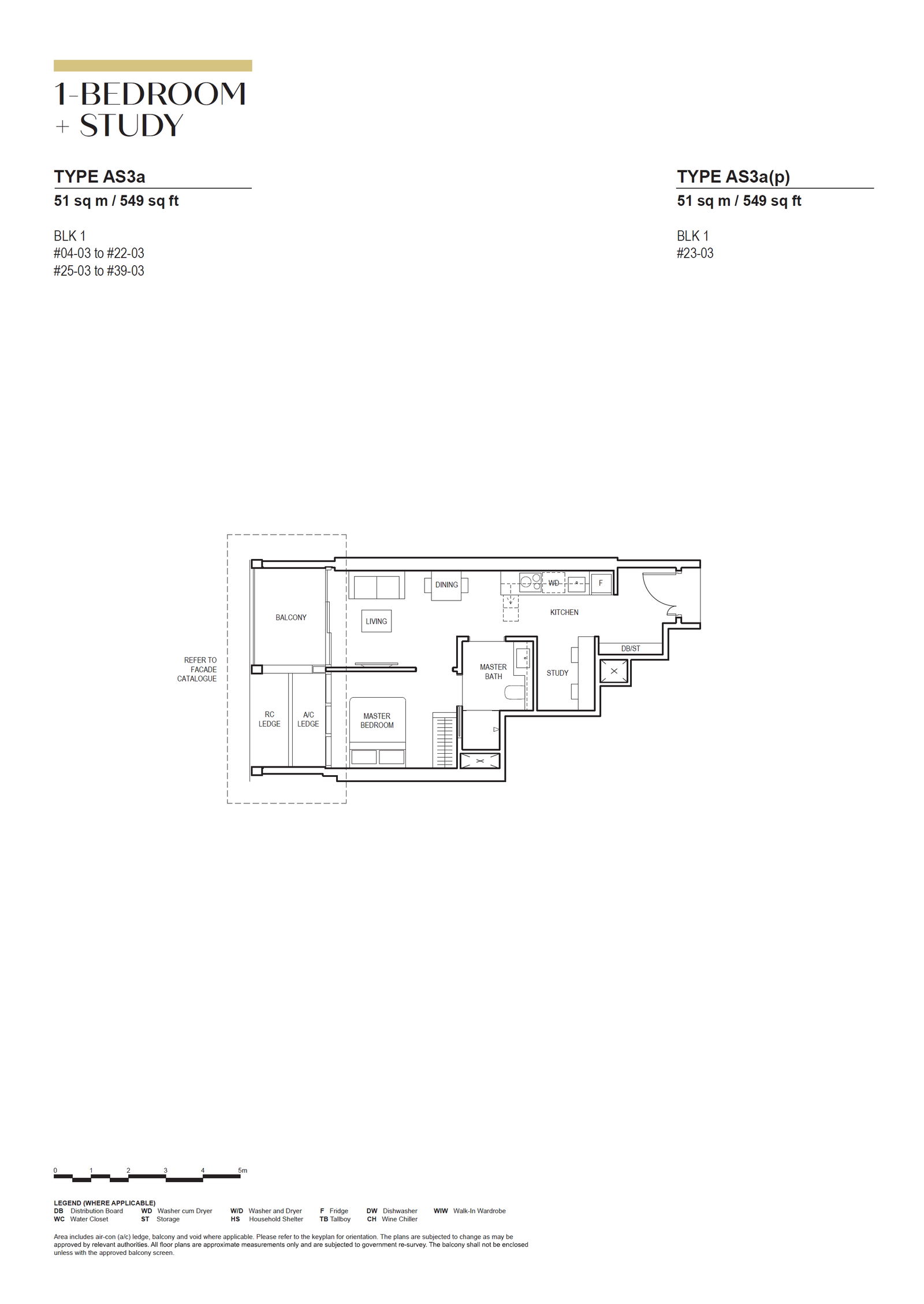 Canninghill Piers floor plan AS3a — 1-BEDROOM + STUDY