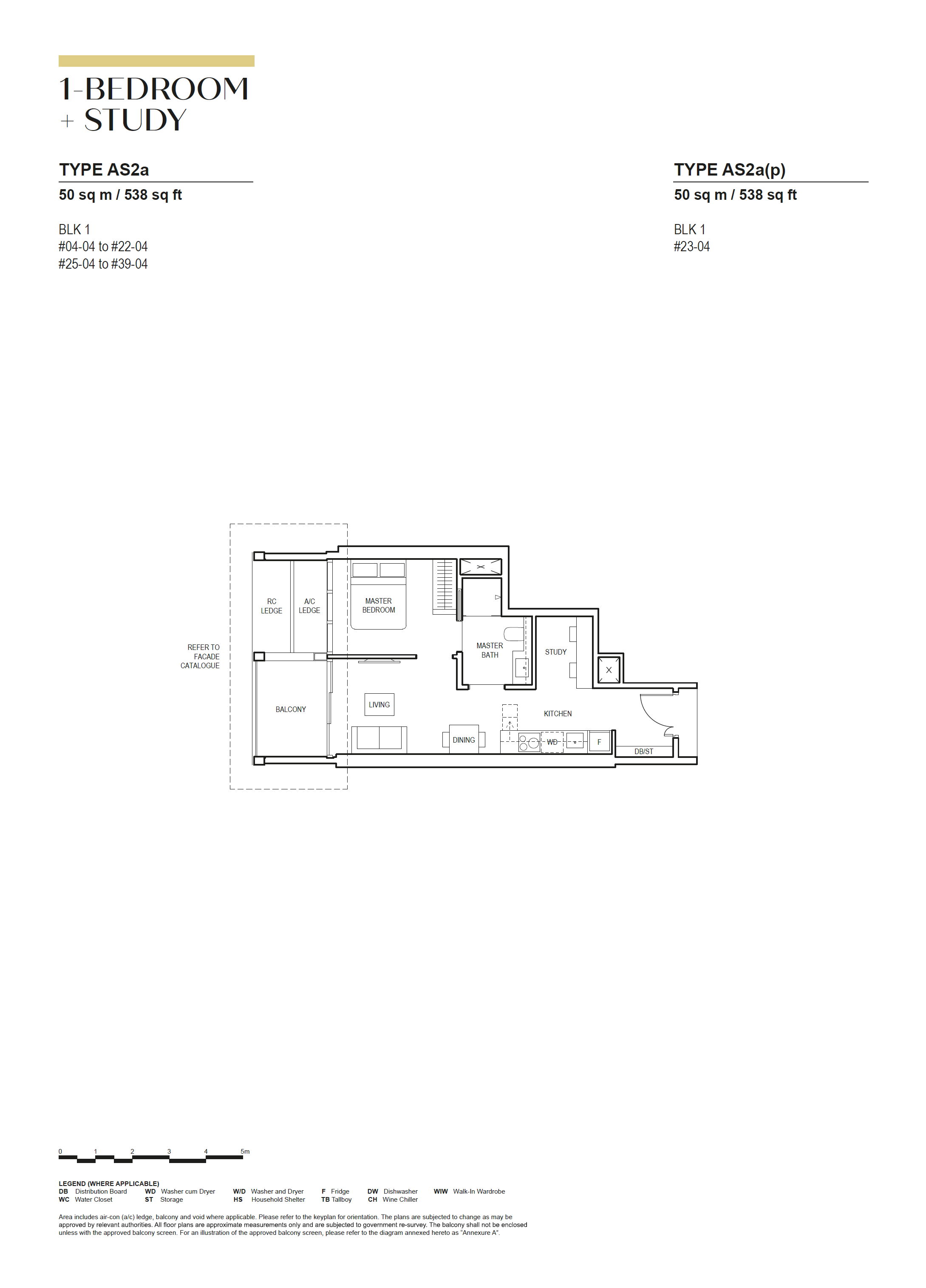 Canninghill Piers floor plan AS2a — 1-BEDROOM + STUDY