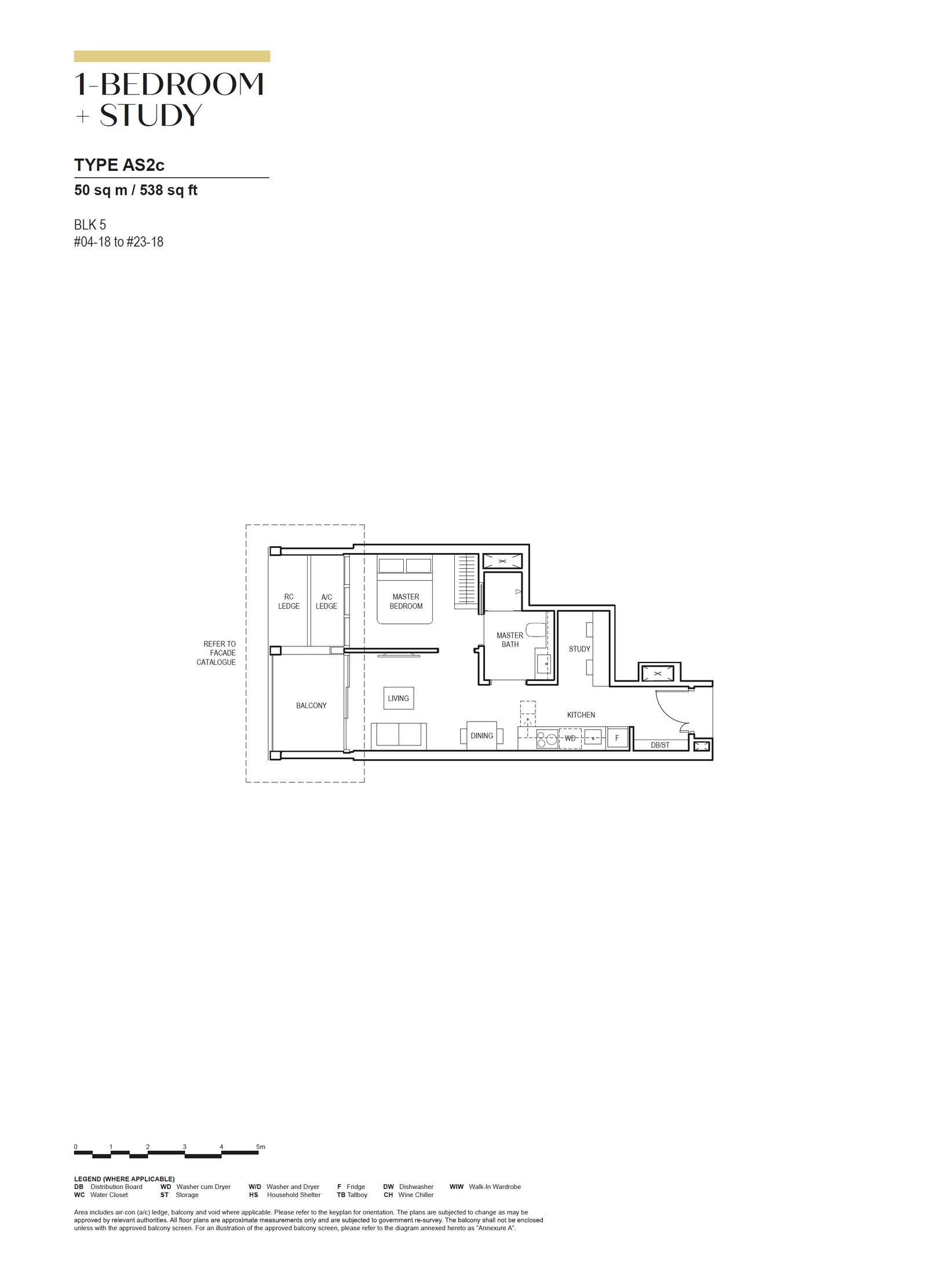 Canninghill Piers floor plan AS2c — 1-BEDROOM + STUDY