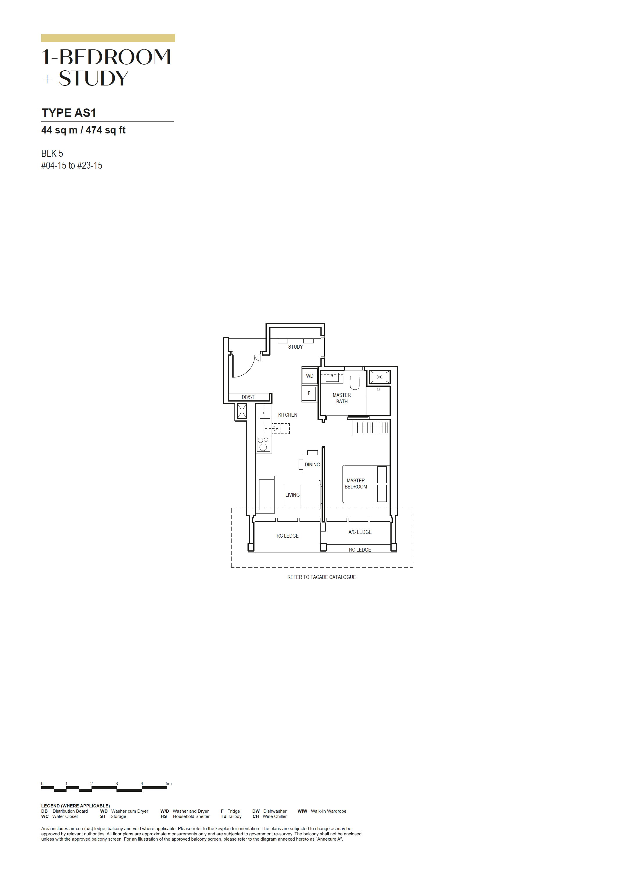 Canninghill Piers floor plan AS1 — 1-BEDROOM + STUDY