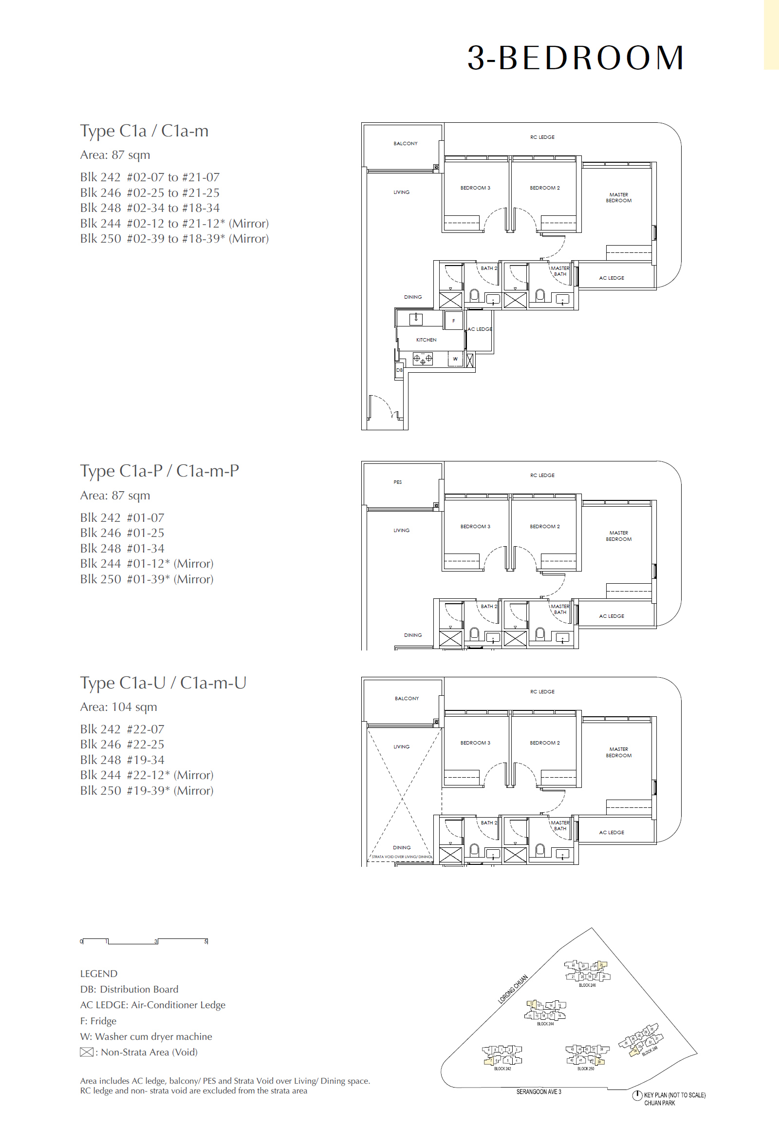 Chuan Park floor plan C1a-U — 3 Bedroom