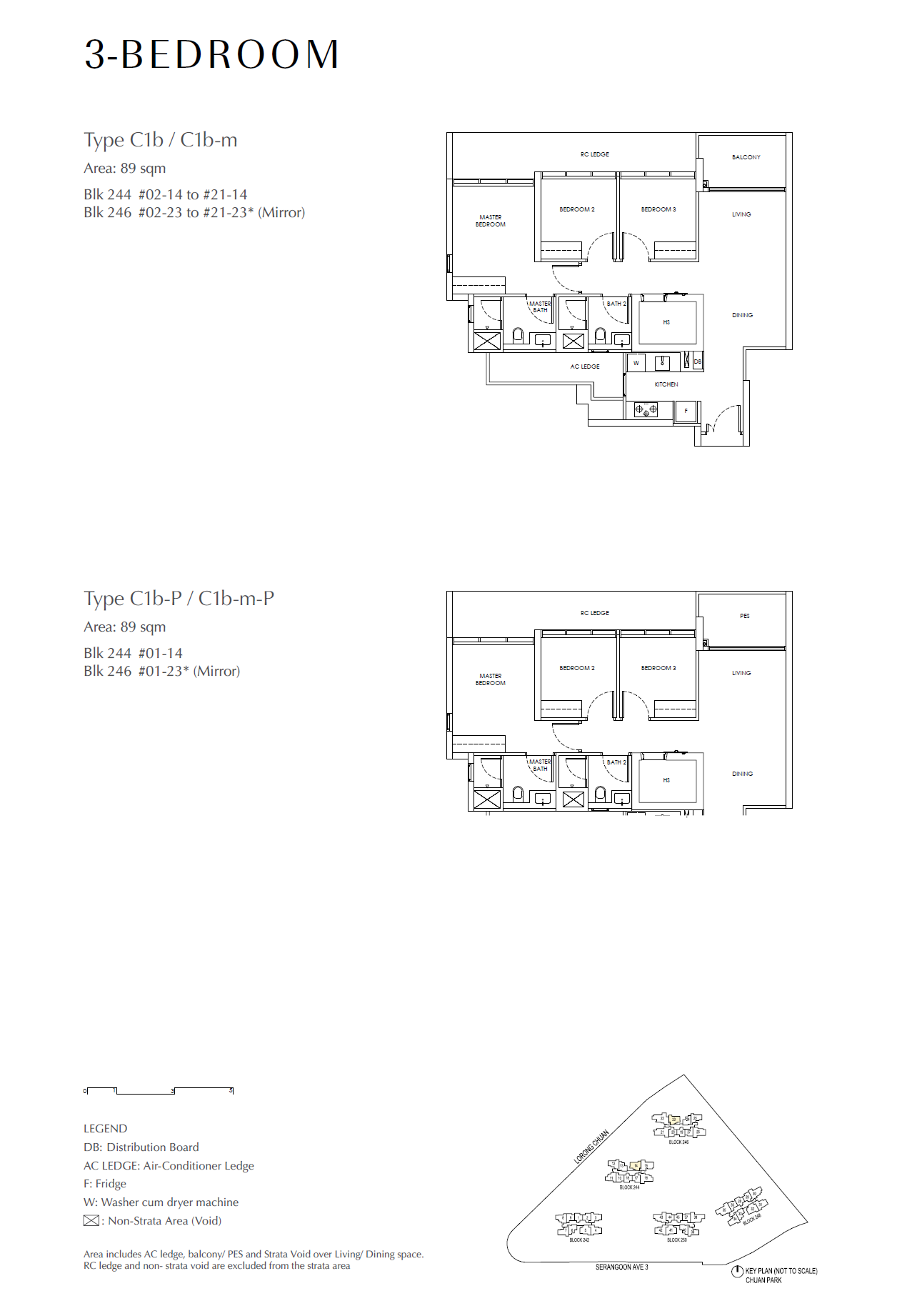 Chuan Park floor plan C1b — 3 Bedroom
