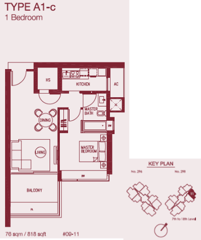 Concourse Skyline floor plan A1-c — 1 BR
