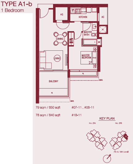 Concourse Skyline floor plan A1-b — 1 BR