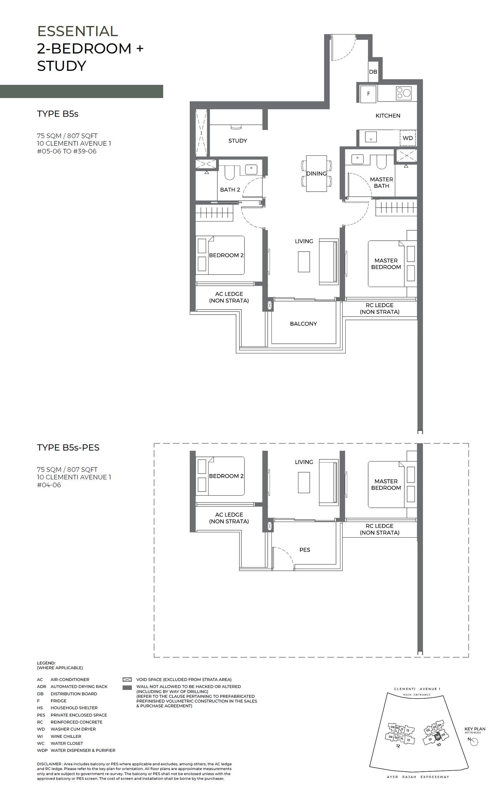 ELTA floor plan B5s-PES — 2 BEDROOM + STUDY