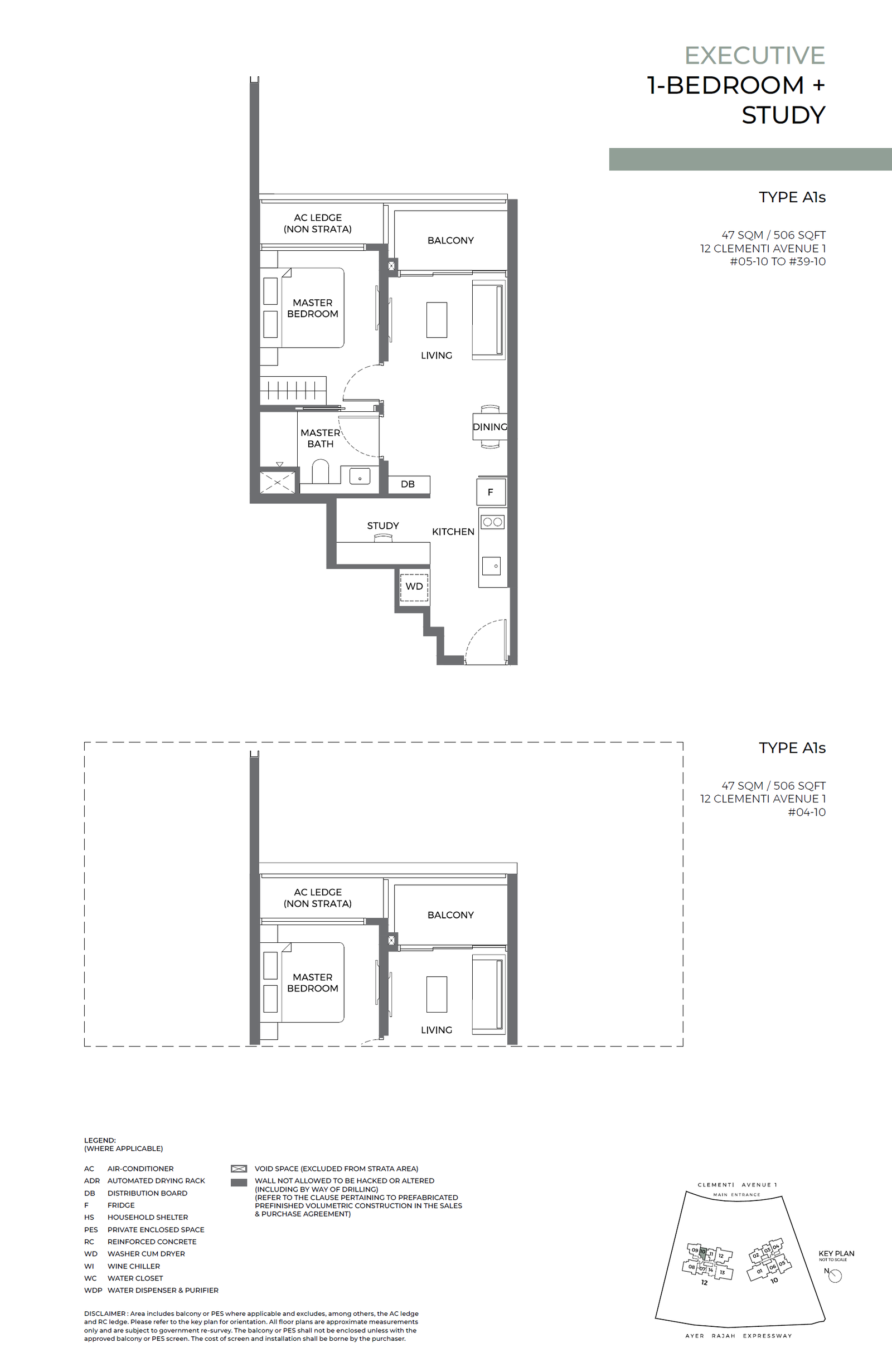 ELTA floor plan A1s — 1 BEDROOM + STUDY