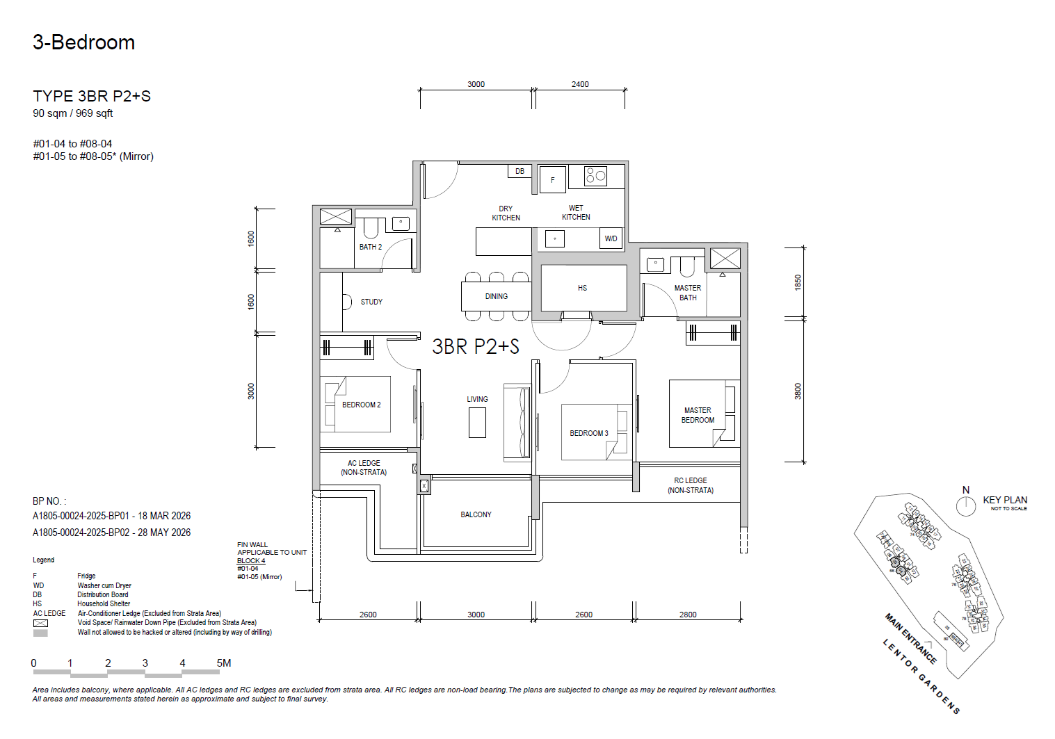 Lentor Gardens Residences floor plan 3BR P2+S — 3 BEDROOM PREMIUM + STUDY