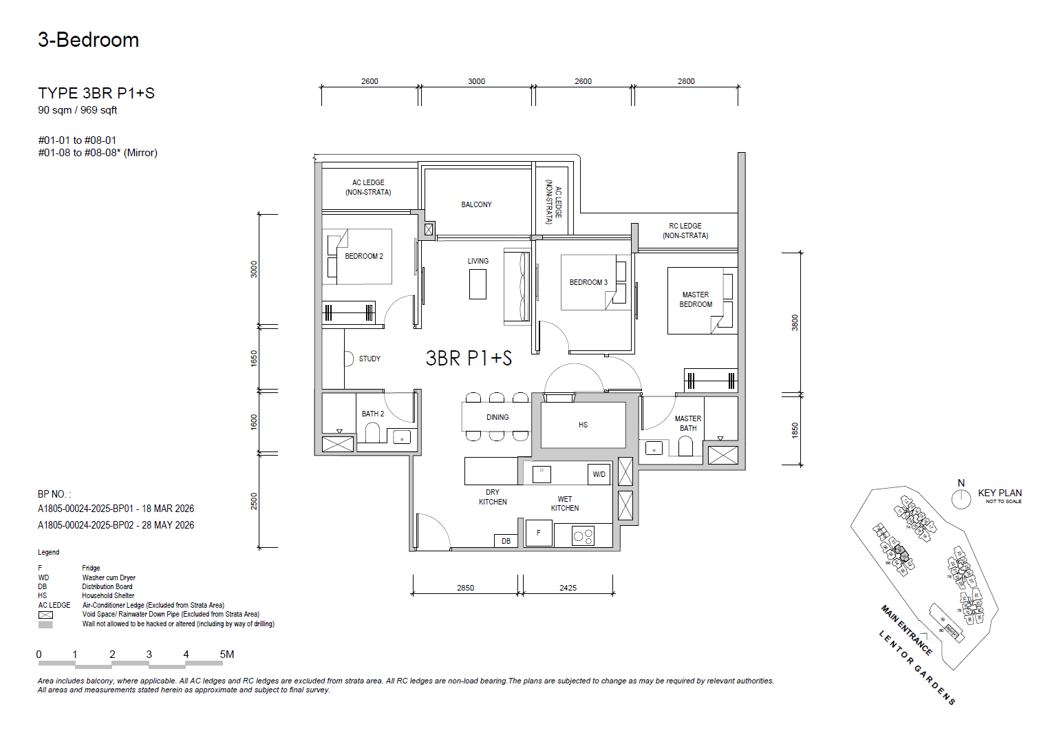Lentor Gardens Residences floor plan 3BR P1+S — 3 BEDROOM PREMIUM + STUDY