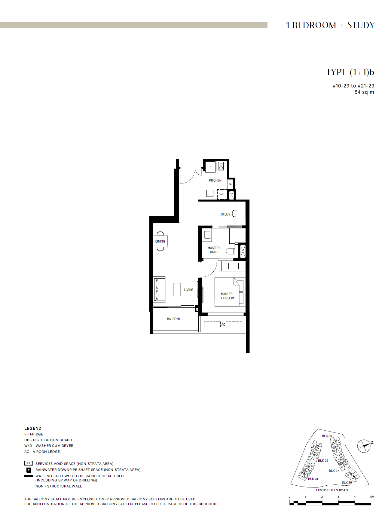 Lentor Hills Residences 1 Bedroom + Study (1+1)b floor plan