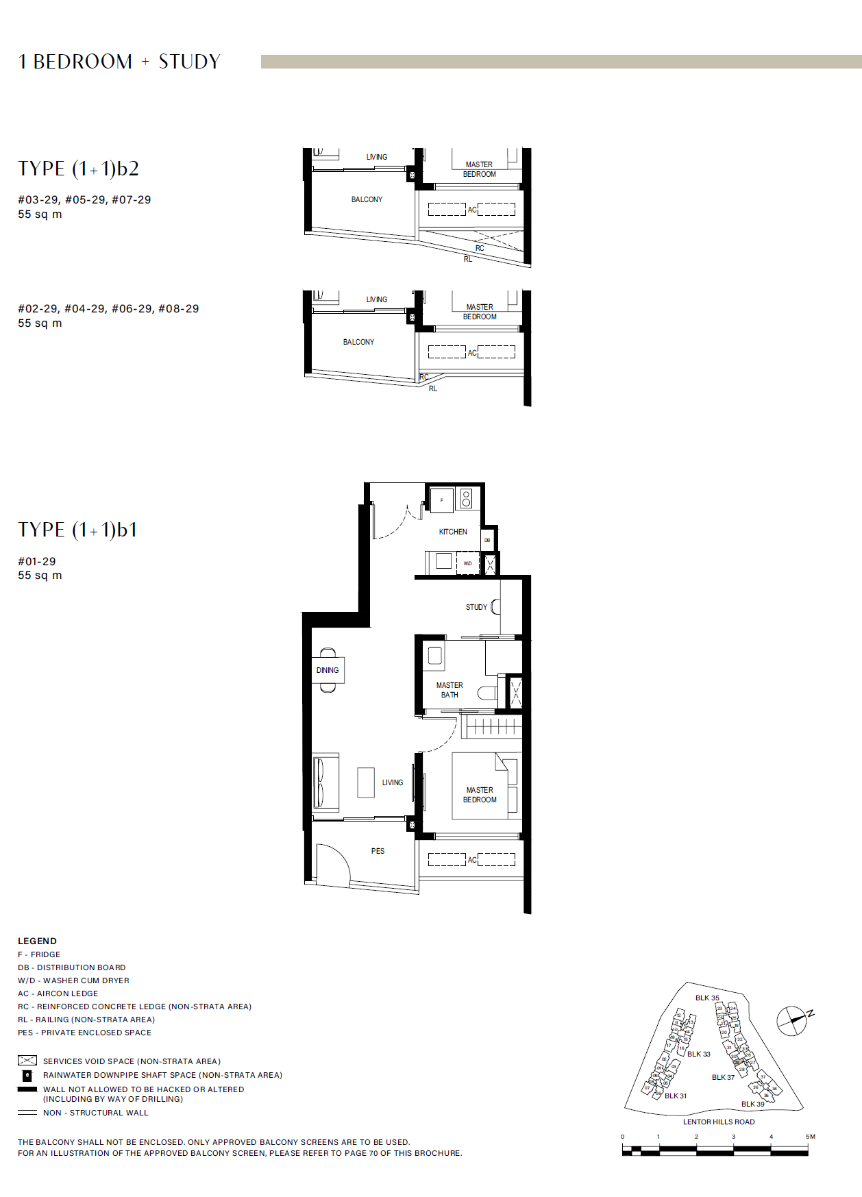 Lentor Hills Residences 1 Bedroom + Study (1+1)b1 floor plan