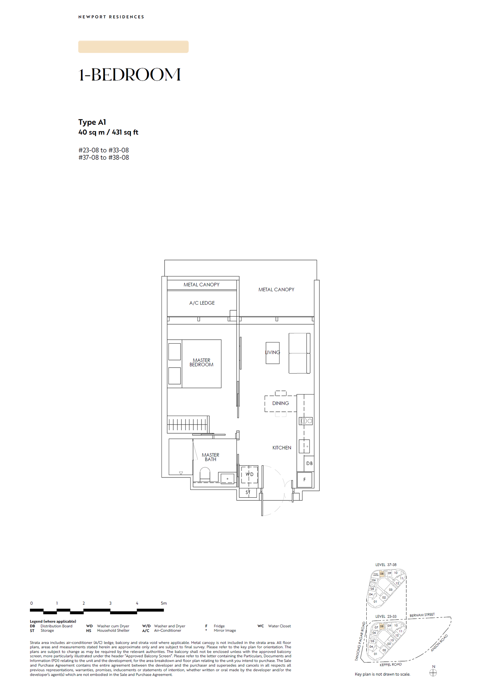 Newport Residences floor plan A1 — 1 Bedroom