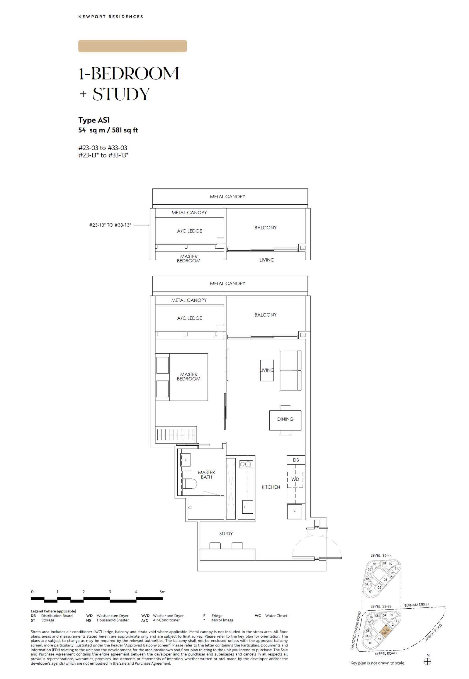 Newport Residences floor plan AS1 — 1 Bedroom + Study