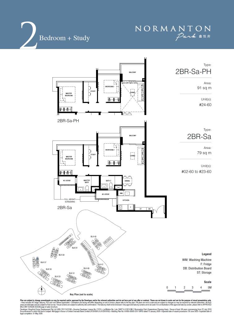 Normanton Park floor plan 2BR-Sa-PH — 2 Bedroom + Study