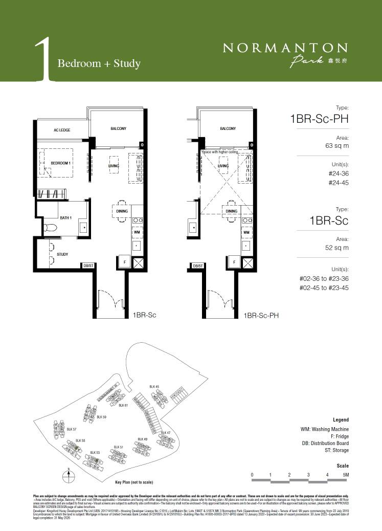 Normanton Park floor plan 1BR-Sc — 1 Bedroom + Study
