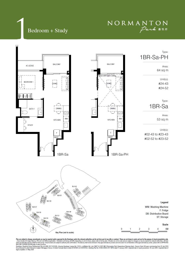 Normanton Park floor plan 1BR-Sa-PH — 1 Bedroom + Study