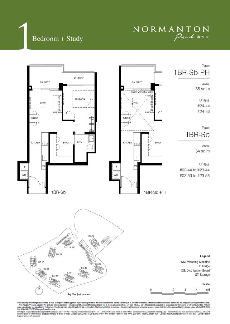 Normanton Park floor plan 1BR-Sb-PH — 1 Bedroom + Study