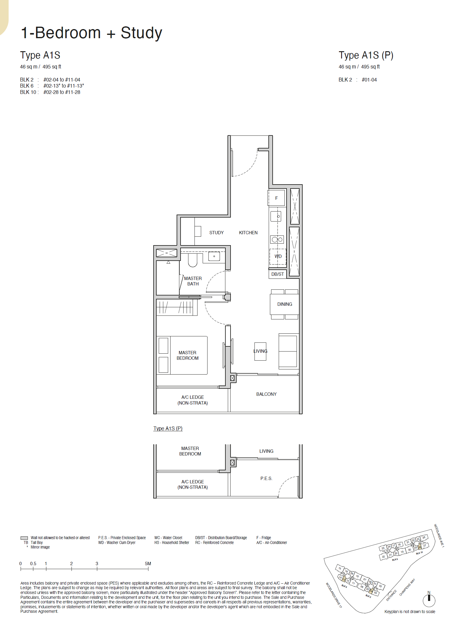 Norwood Grand floor plan A1S(P) — 1 BEDROOM + STUDY